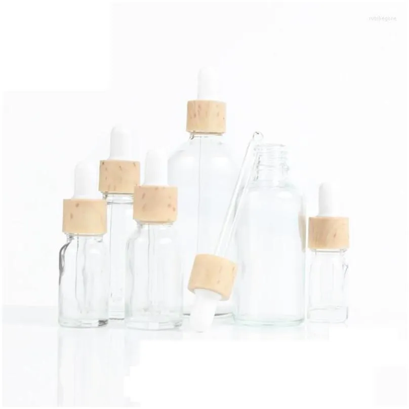 storage bottles 5-100ml tubes transparent dropper glass liquid for  pipette refillable wood grain lid