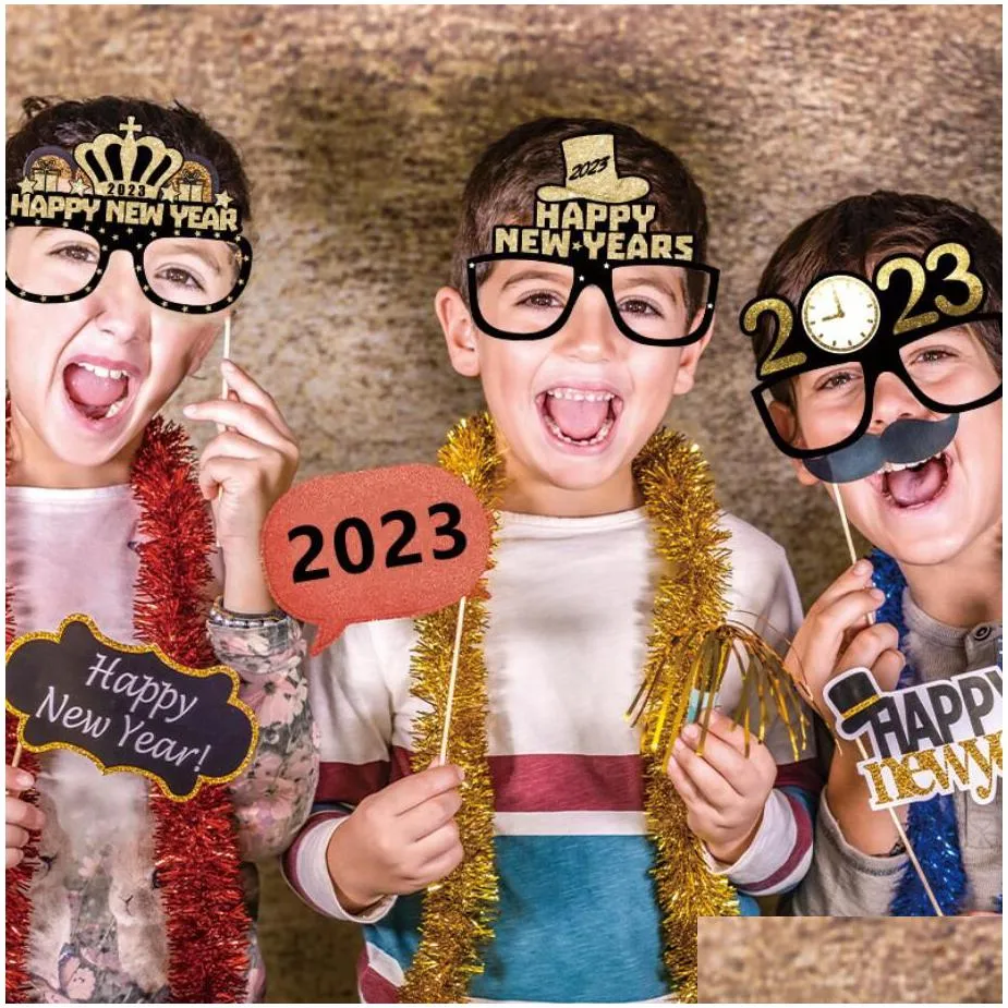 happy year 2023 party decoration eyeglasses paper glasses frame p o booth props for years eve partys celebration