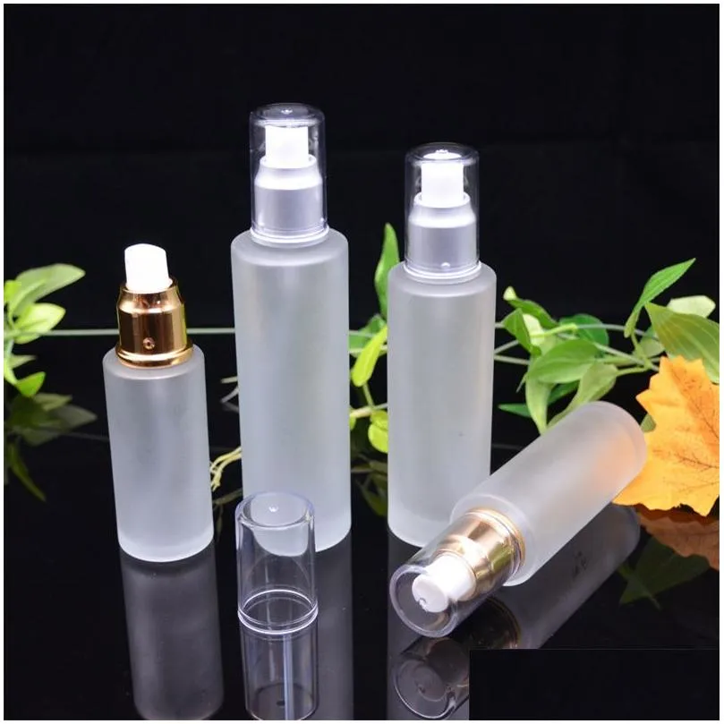 wholesale frosted glass bottle cosmetic travel packaging refillable lotion spray pump bottles 20ml 30ml 40ml 50ml 60ml 80ml 100ml cosmetics