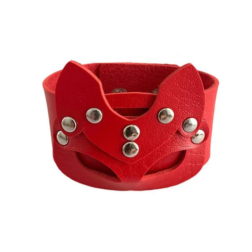 charm bracelets new leather studded cuspidal spikes rivet stud fox wide cuff pu leather punk gothic rock unisex bracelet men jewelry