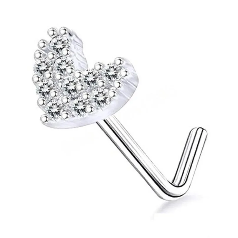 flower butterfly zircon nose stud ring stainless steel screw nariz bone piercing prong punk earring for women body jewelry