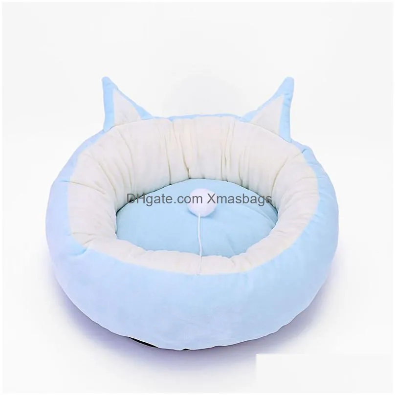 stock round plush dog bed house mat winter warm sleeping cats nest soft long dogs basket pet cushion portable pets supplies 0303