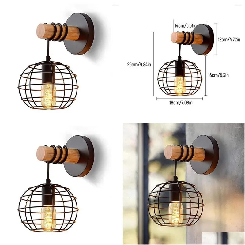 wall lamp retro lights e27 vintage metal lantern lamps antique wooden for home aisle coffee bar store el decor