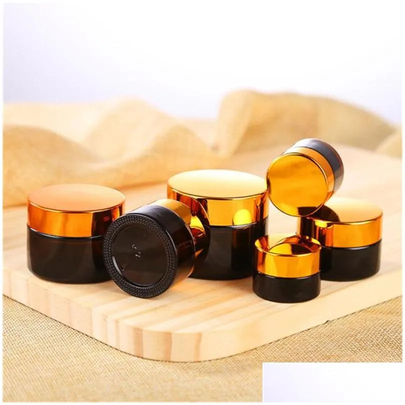 wholesale 5g 10g 15g 20g 30g 50g amber glass cream jar bottle cosmetic makeup jars refillable lotion bottles