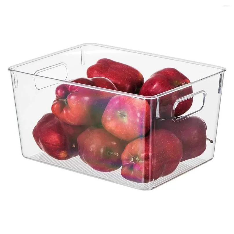 storage bottles 4pcs clear pantry organizer bins household plastic food basket with cutout handles for kitchen countertops 2022