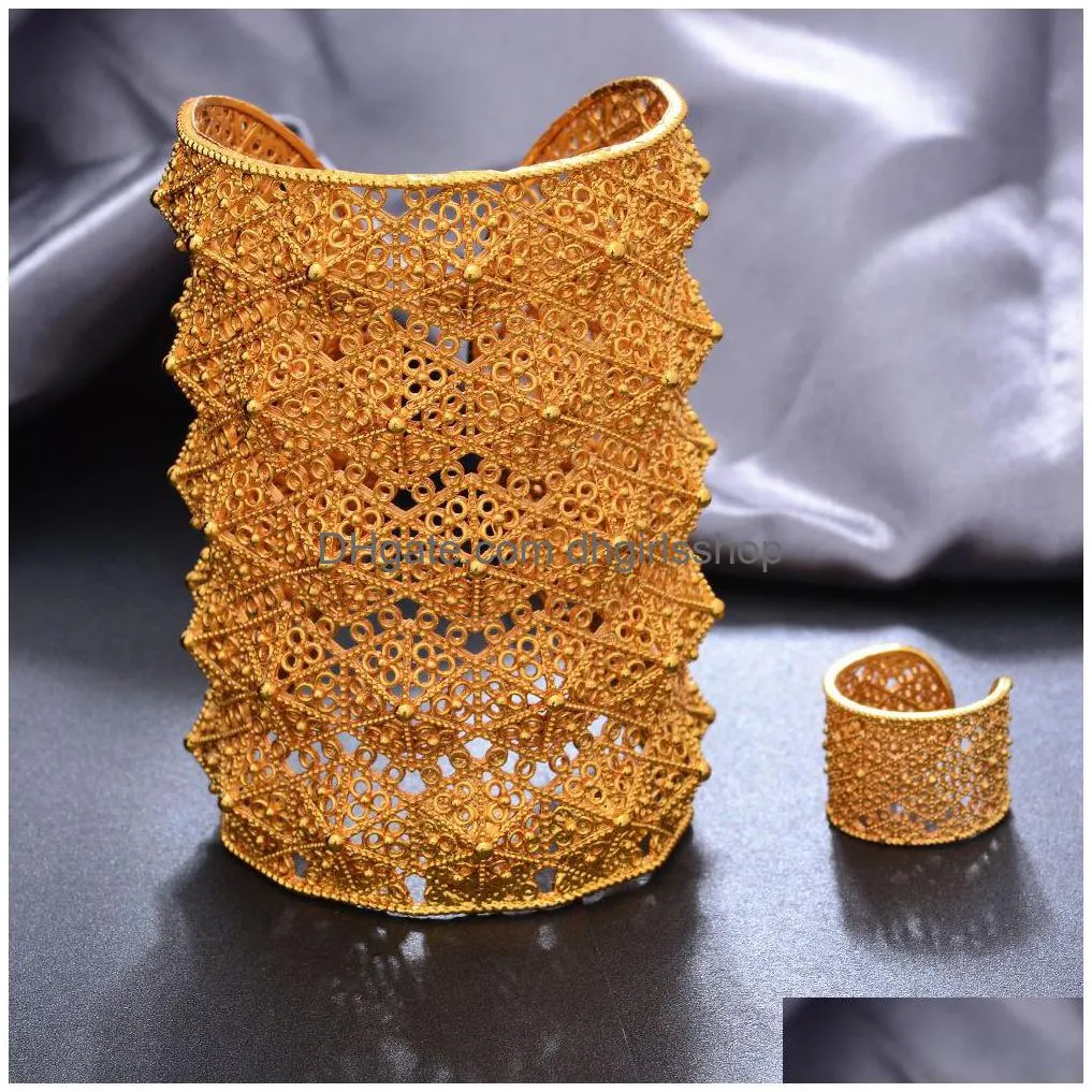 bangle big bride 24k gold color dubai bangles for women bijoux africaine dubai bracelets with ring wedding jewelry party gifts 230209