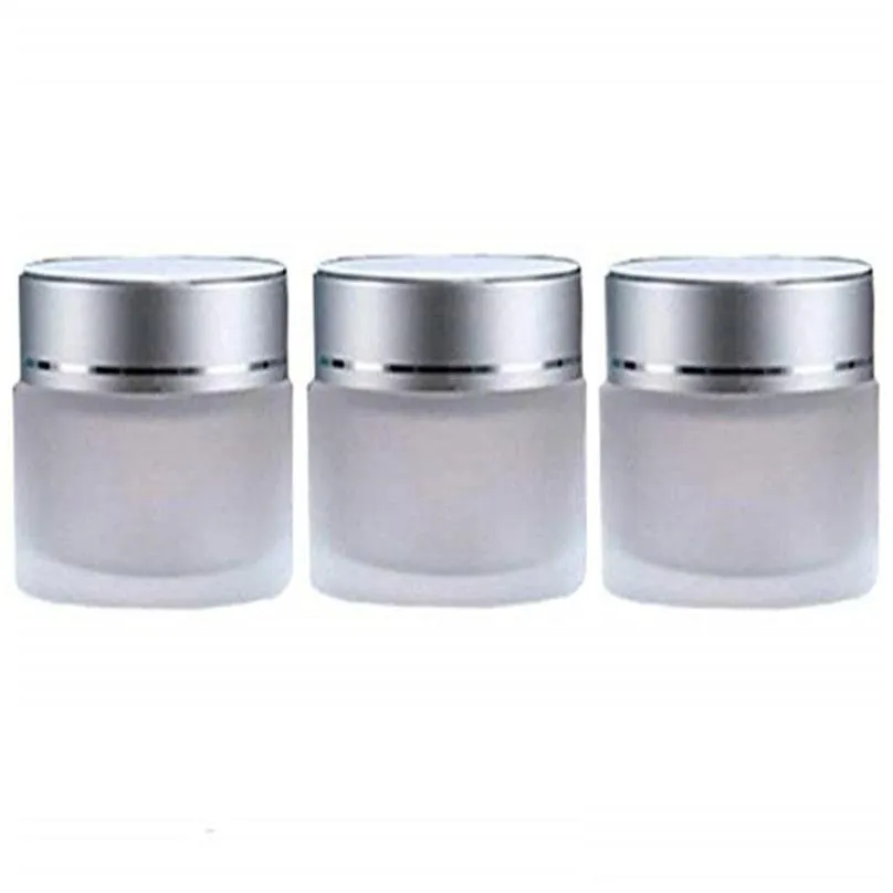 wholesale 5g 10g 15g 20g 30g 50g frosted glass bottles cosmetic jar empty face cream lip balm storage container refillable sample bottle with silver