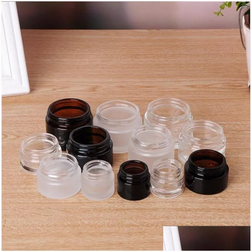 wholesale 5g 10g 15g glass jar cream bottle cosmetic empty container with black silver gold lid and inner pad for lotion lip balm