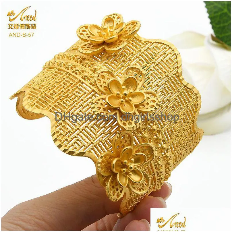bangle dubai flowers shape bangle for women 24k gold color bracelets jewelry ethiopian arabic african trendy bangles designer jewelrie