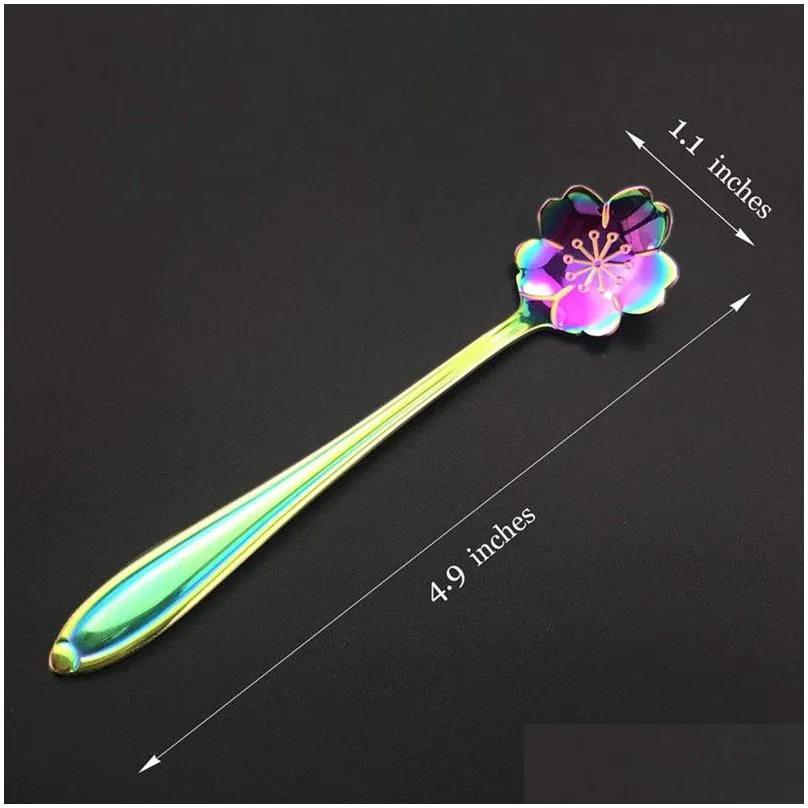 rainbow stainless steel tableware creative flower spoon mini stirring spoons ice cream sugar coffee mixing spoon