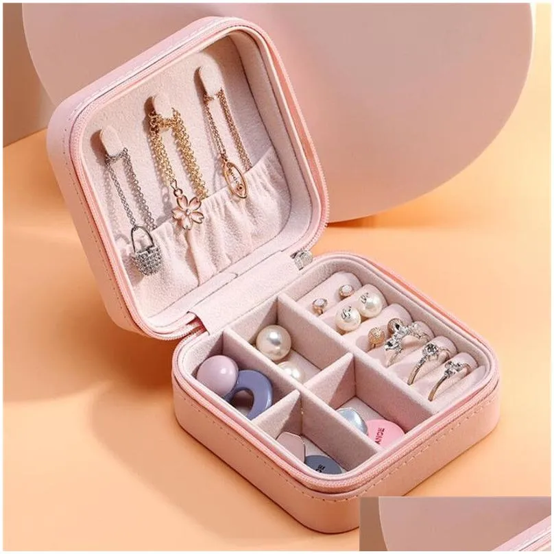 portable pu leather jewelry box small travel jewellery organizer storage case for rings earrings necklace beads pendants