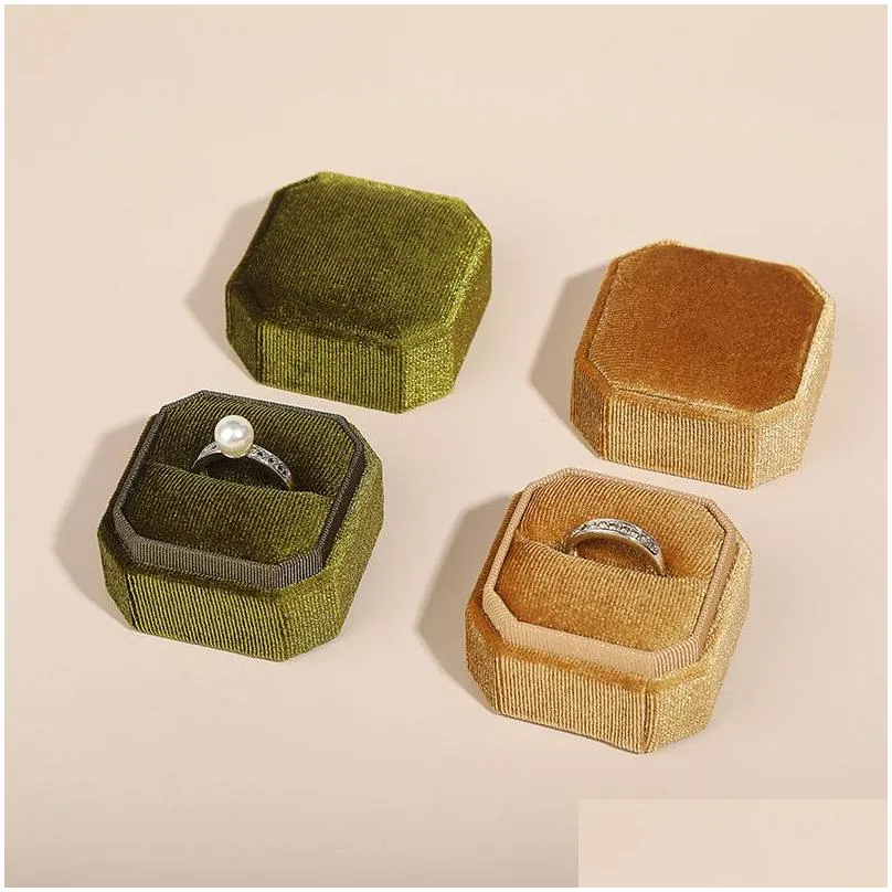 octagon velvet jewelry box double ring pendant storage boxes with detachable lid for engagement ring packaging display gift case