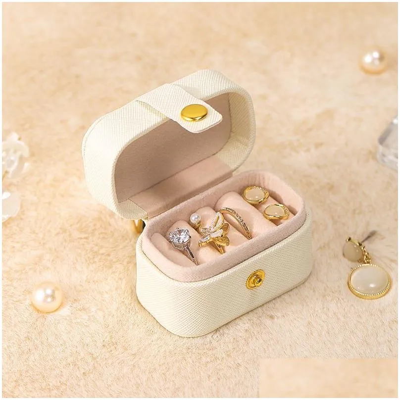 small portable jewelry storage box pu leather travel organizer ring earrings mini display case holder gift package