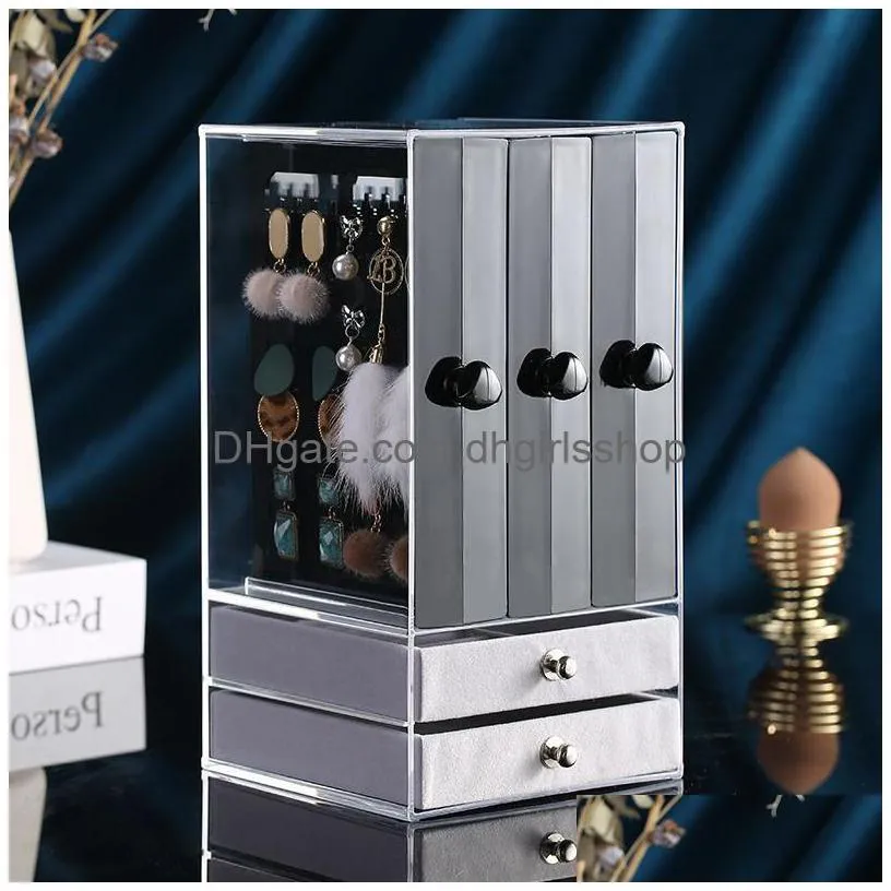 jewelry boxes luxury transparent acrylic jewelry storage box earrings display case nordic jewelry storage box large capacity 360 drawer gift