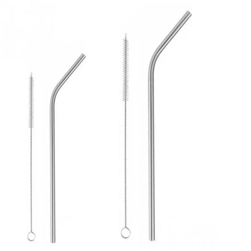 stainless steel straws with cleaning brush straight bend reusable drinking straw for cups home kitchen bar accessories