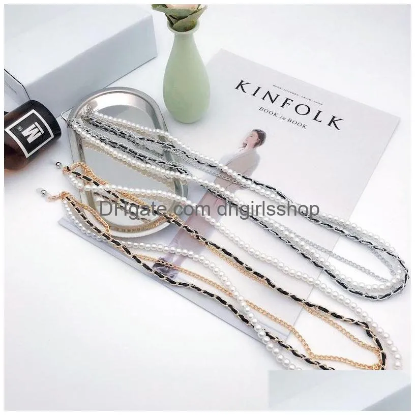 ins ch three links glasses hanging chain pearls decoration metal lock sunglasses link 2 colors 10pcs/lot