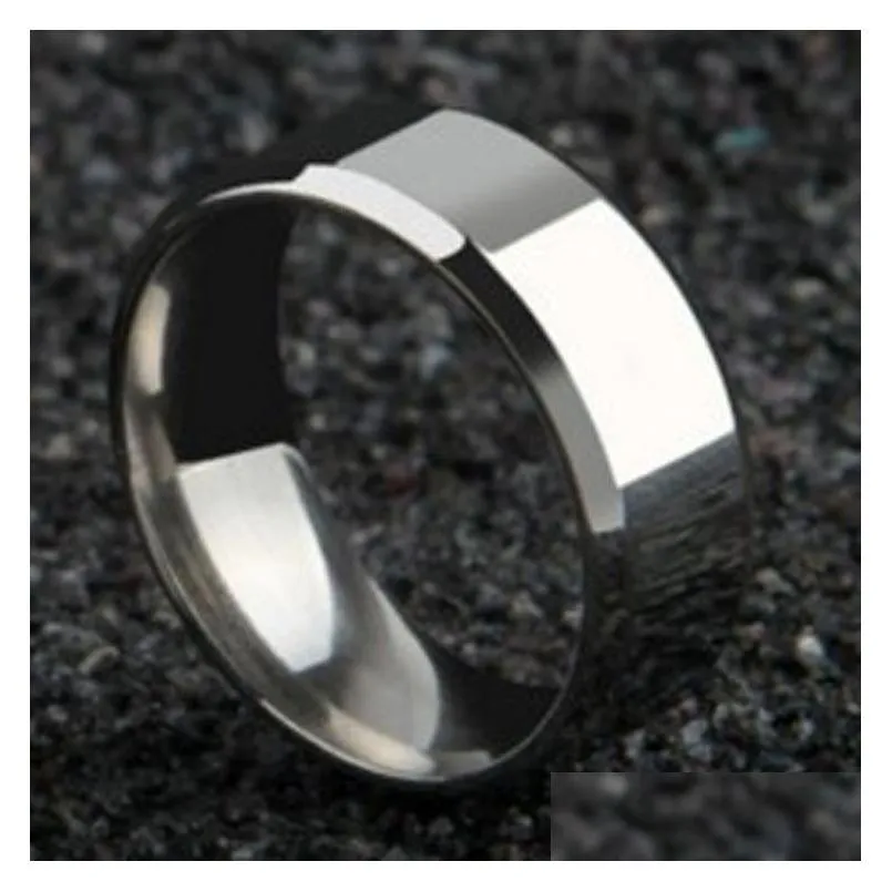 8mm cool black titanium steel men ring smooth bling rings for male boyfriend husband jewel silver man rings fashion jewelry