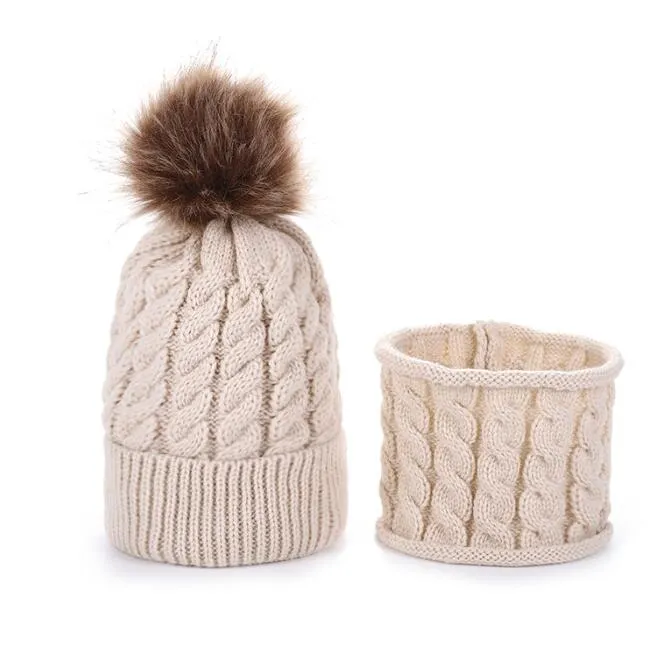  scarf hat glove sets for beanies children kids winter warm design pom caps