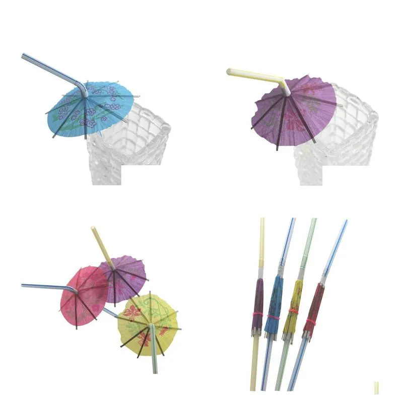 2021 90ct degrade paper luau cocktail umbrella plastic straws for summer drinks