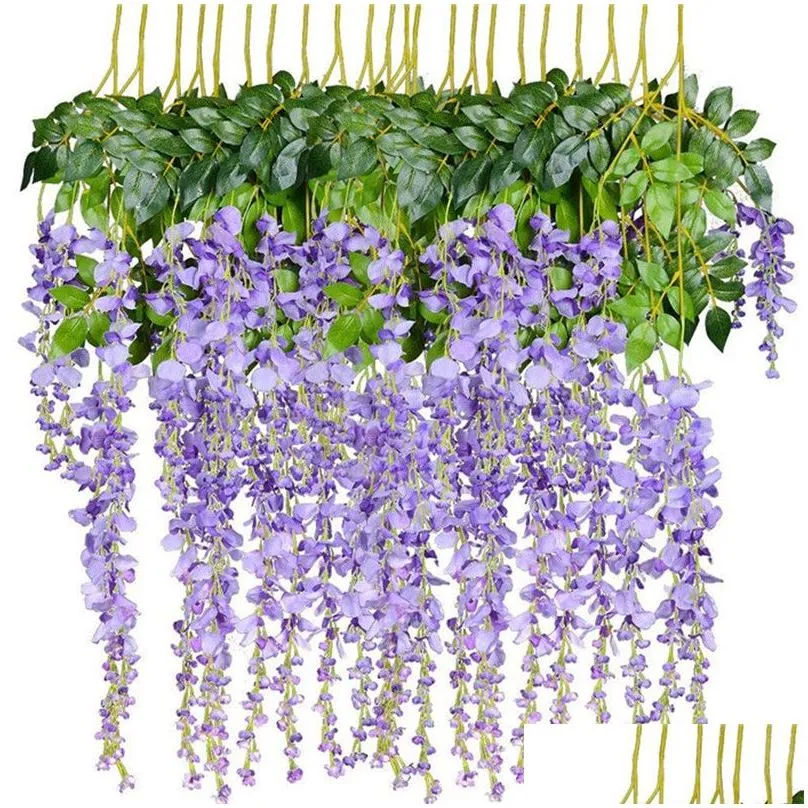 12pcs artificial wisteria flowers 75cm 110cm fake wisteria vine long hanging flower christmas wreaths for wedding birthday party 6