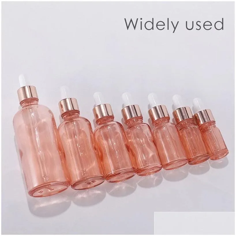 wholesale 5ml 10ml 30ml 50ml  oil dropper bottles eye droppers bottle for perfume liquid with rose gold lids refillable