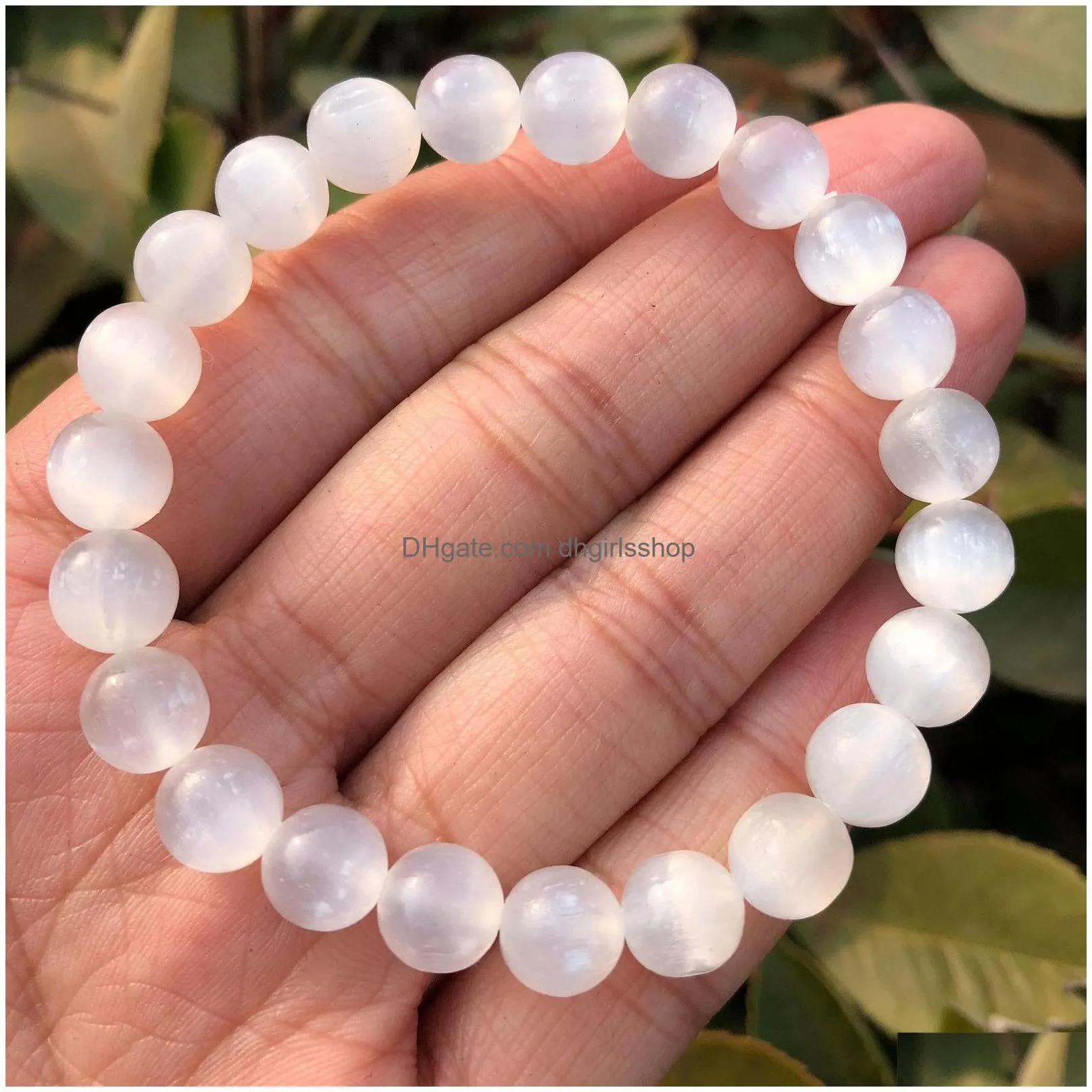 beaded 1 pc fengbaowu natural selenite bracelet white round beads crystal quartz healing stone women jewelry gift 230419