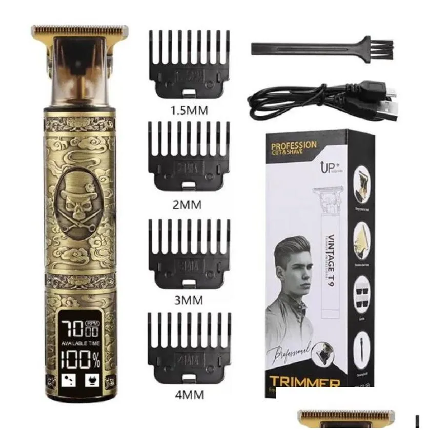 Hair Clipper Electric Razor Men Steel Head Shaver Hair Trimmer Gold with USB Styling Tools