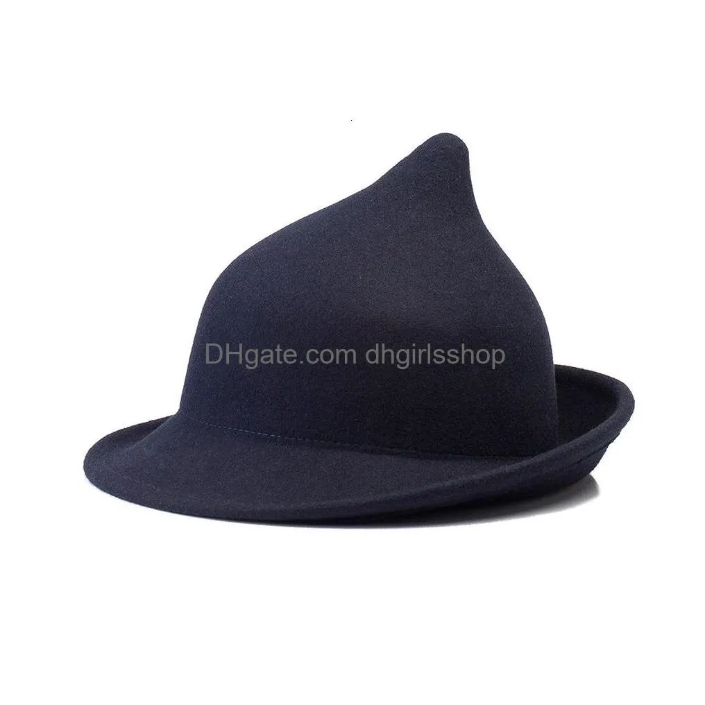 stingy brim hats king wheat stage show modelling personality magic academy hat wool women fedora fashion high quality edge curl cosplay felt cap