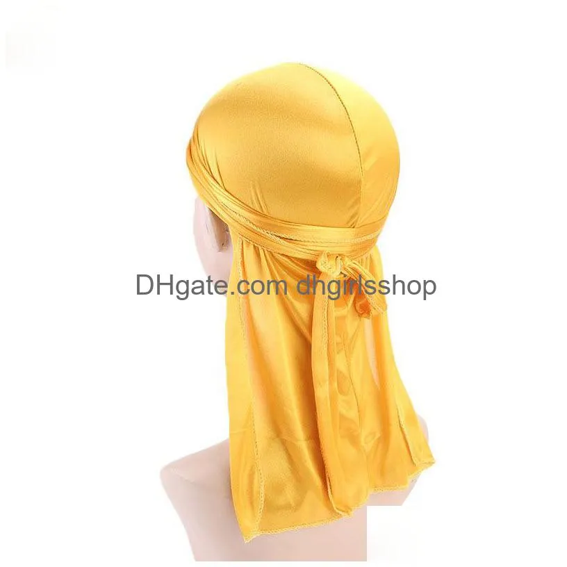 imitation silk long tail scarf cap satin durags bandana turban wigs biker headband pirate hat 18 colors wholesale