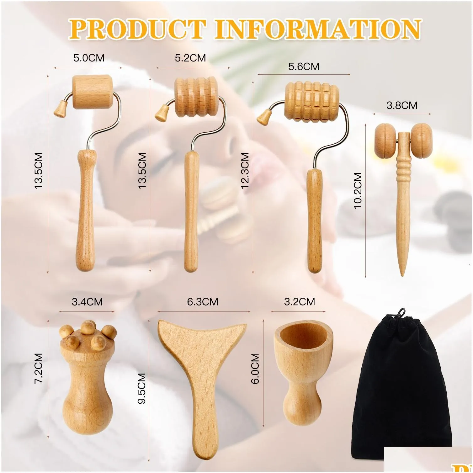 Face Care Devices 7pcs Set Massager Maderoterapia Roller Mini Wood Therapy Slimming Gua Sha Scraper Lifting Wrinkle Remover 230325