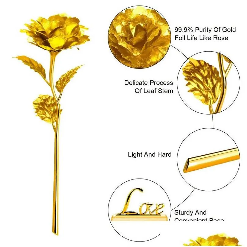artificial gold foil plated rose wedding home decoration rose flower for birthday valentine mothers day gift