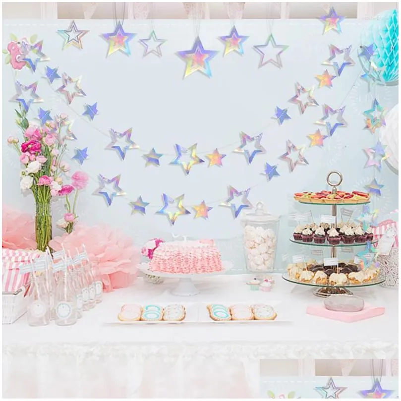 party decoration 3.8-4.2m gold silver paper star garland banner for birthday wedding decor high quality glitter hanging ramadan