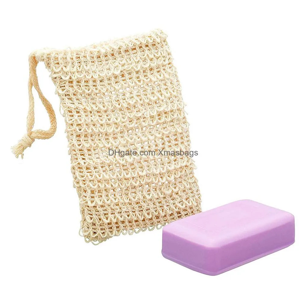 natural ramie shower exfoliator sponge pouch net comfortable bubble blister mesh soap saver foaming bag