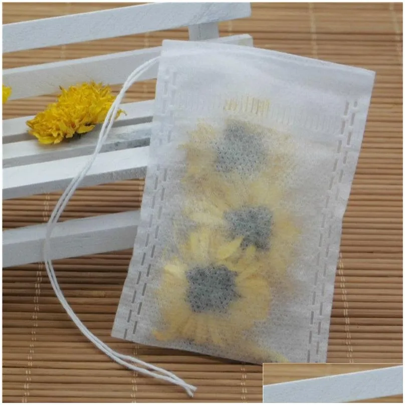 100pcs disposable tea filter bags coffee tools empty non-woven strainers with string pouch for home kitchen 6 x 8cm