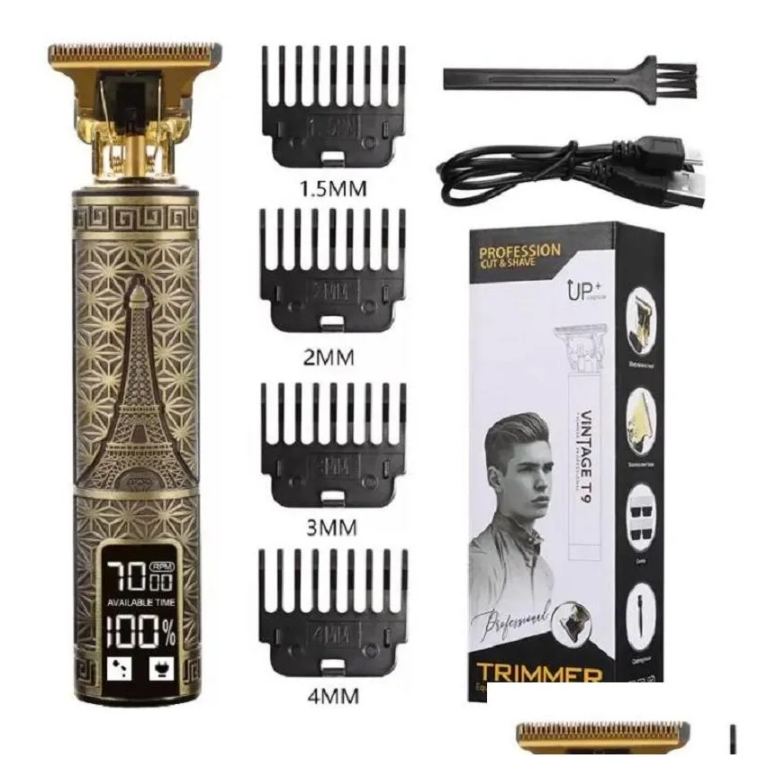 Hair Clipper Electric Razor Men Steel Head Shaver Hair Trimmer Gold with USB Styling Tools