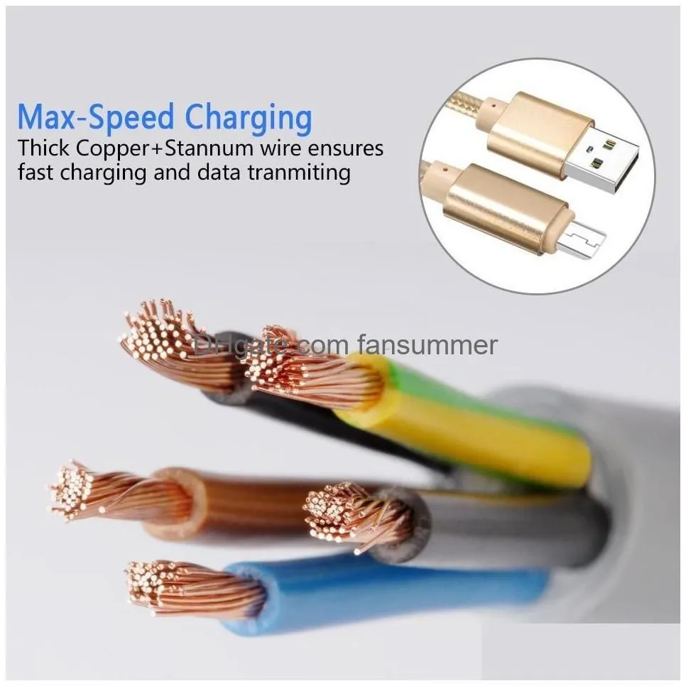 high speed usb cables type c to c charging adapter data sync metal phone line 0.48mm thickness strong braided 