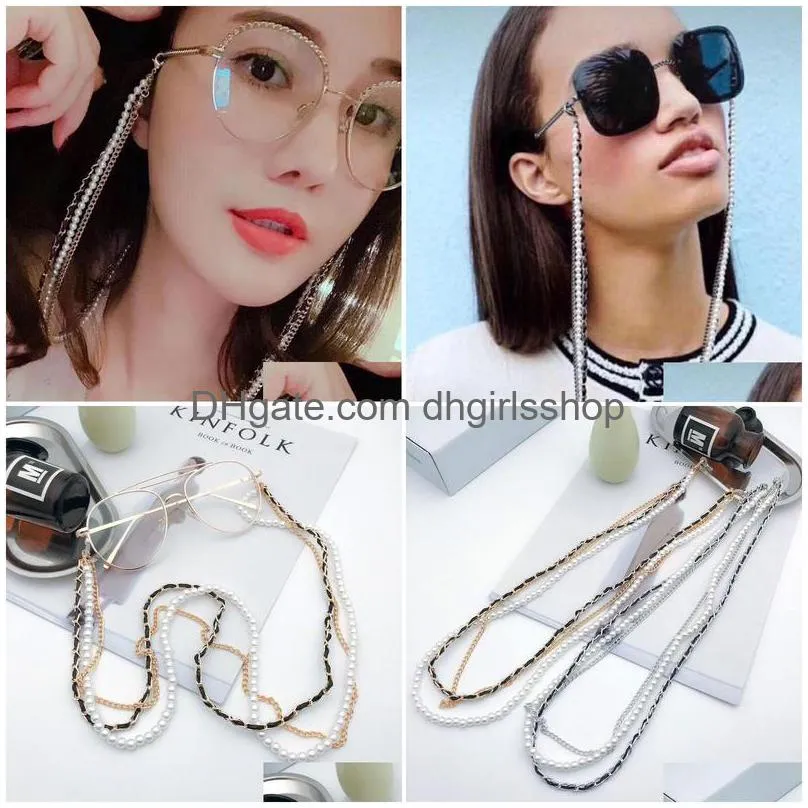 ins ch three links glasses hanging chain pearls decoration metal lock sunglasses link 2 colors 10pcs/lot