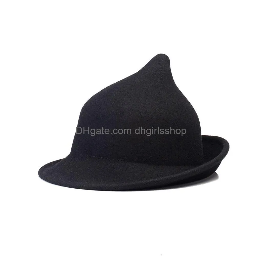 stingy brim hats king wheat stage show modelling personality magic academy hat wool women fedora fashion high quality edge curl cosplay felt cap