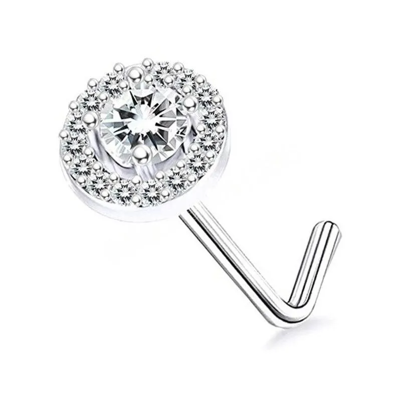 flower butterfly zircon nose stud ring stainless steel screw nariz bone piercing prong punk earring for women body jewelry