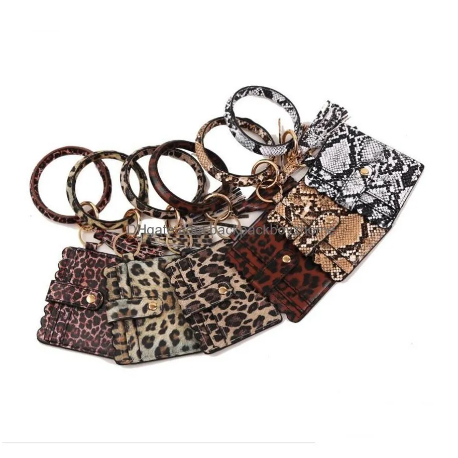 bangle bracelet card bag wallet keychain wristlet keyring leopard handbag leather credit card holder with tassel 39 style