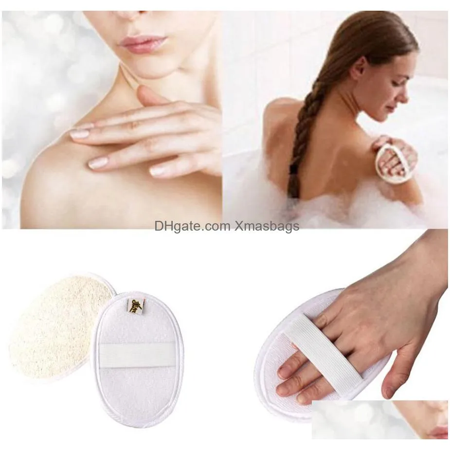 1pc soft exfoliating loofah natural sponge strap handle shower massage brush skin body bathing washing accessories