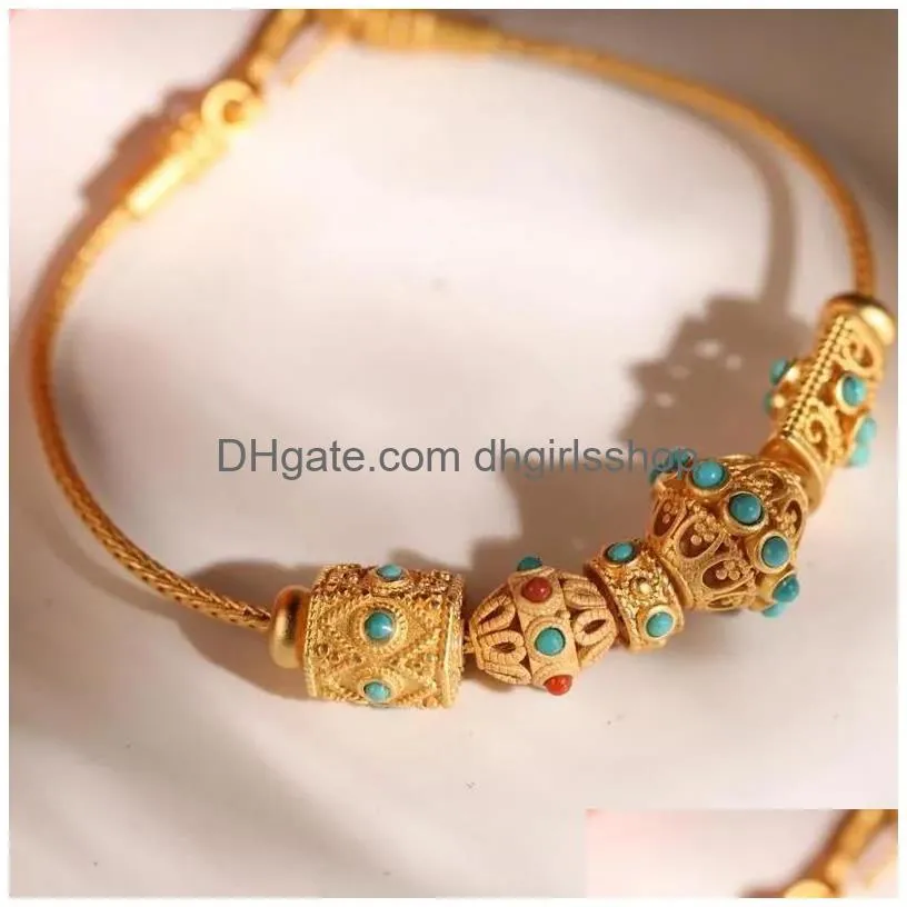 beaded s925 silver plated bracelet imitation turquoise nepal style retro style tibetan ethnic style women`s bohemian bracelet women
