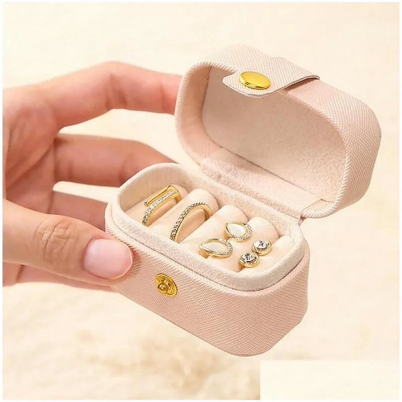 small portable jewelry storage box pu leather travel organizer ring earrings mini display case holder gift package