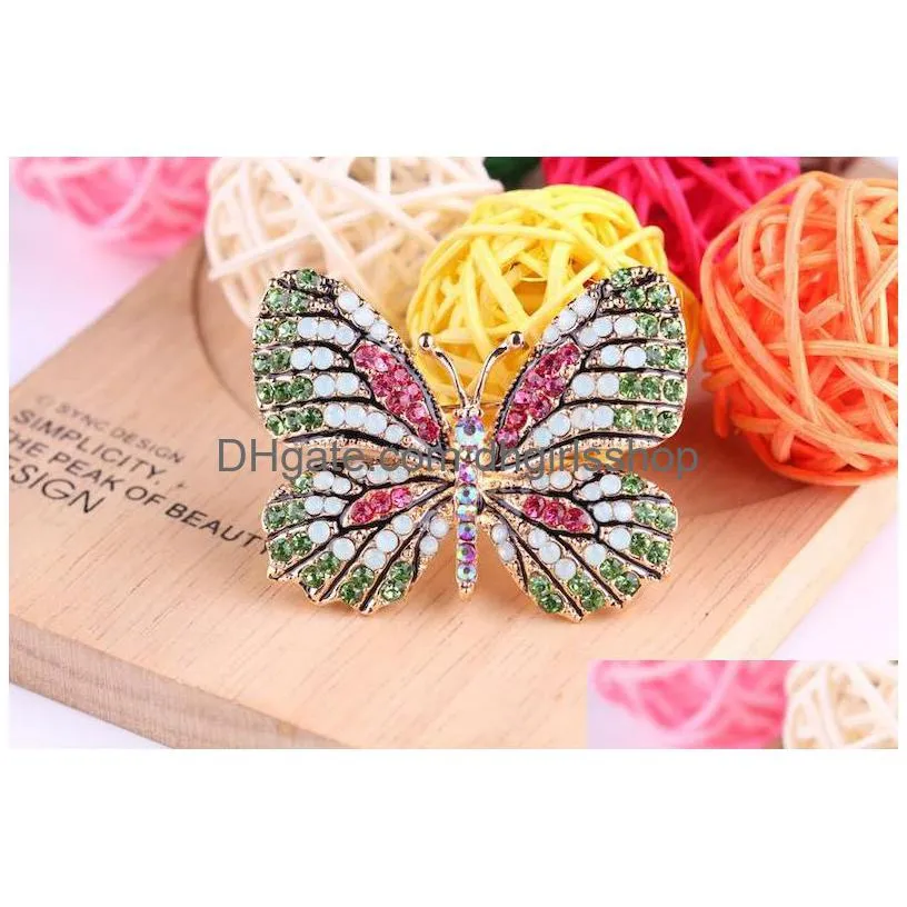 fashion colorful rhinestones brooches alloy plating butterfly animal brooch women design jewelry full rhinestone exquisite pins