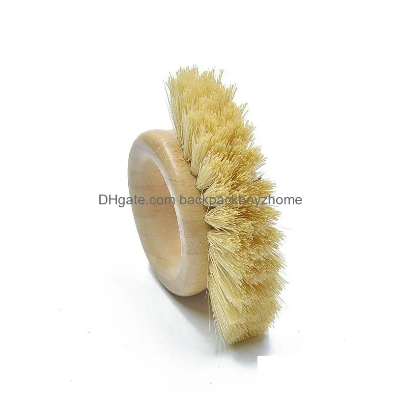 9.5x6.5cm vegetable fruit cleaning brushes ring type pan dish bowl brush bamboo wood sisal kitchen cleaning tool 1130