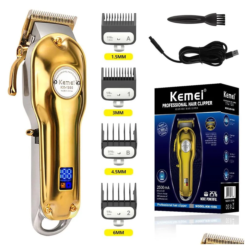 Hair Trimmer Kemei Full Metal For Men Beard Professional Clipper Electric Razor Rechargeable Cutting Machine 230303