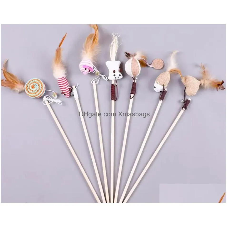 cat toys funny stick interactive kitten wood wand feather bell fish rat doll catcher teaser exercise for indoor animal