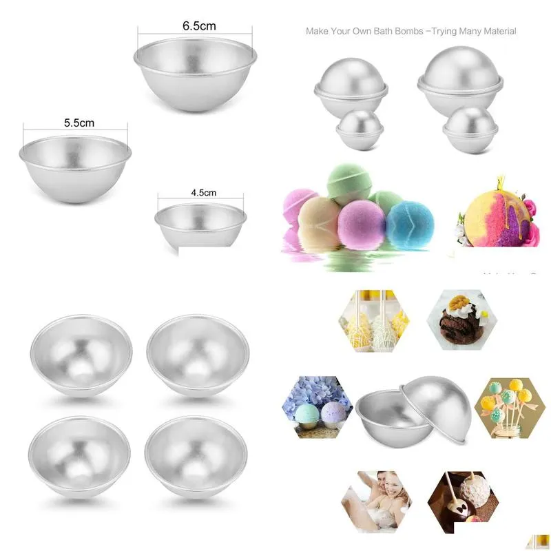 other household sundries bakeware wholesale- 6pcs/pack 3d aluminum alloy ball sphere bath bomb mold cake puddings pan tin pastry mould