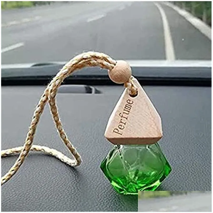 wholesale car decoration glass bottle refillable essence oil perfume bottles jar air freshener diffuser hanging empty container