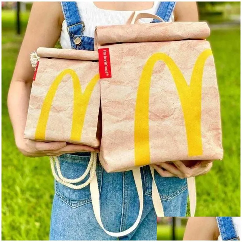 new funny cute cartoon french fries packaging bags student woman schoolbag canvas backpack large capacity messenger bag handbags